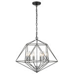 Z-Lite - Z-Lite 918-22MB-CH Geo 6 Light Chandelier in Chrome - Fully energizing in its sleek geometric silhouette, this six-light chandelier delivers sophistication and contemporary verve in a modern living or dining space. Follow the angles of an open cage-like frame fashioned from two-tone finish metal in Matte Black and Chrome, and a dynamic architectural theme that offers mesmerizing effects.
