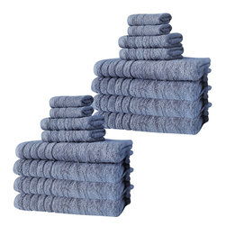 Classic Turkish Towel - Barnum Collection Ultra-Plush 16-Piece Bath Towel Set, Blue - Bath Towels