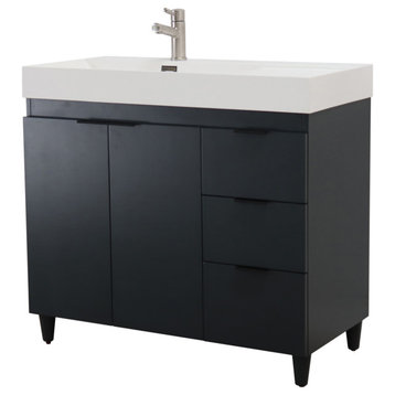 39" Single Sink Vanity, Dark Gray With White Composite Granite Sink Top