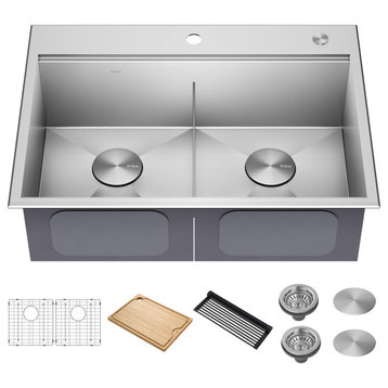 Kore Drop-In Undermount Stainless Kitchen Sink, 30 Inch Double Bowl (Model Kwt30