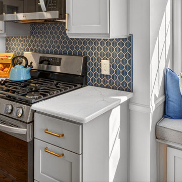 Transitional Kitchen with Custom Banquette plus Dining Nook, Quartz Countertops