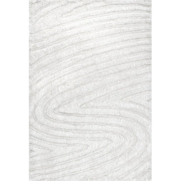 Handmade Contemporary Tranquility Shag Area Rug, Off White, 7'6"x9'6"