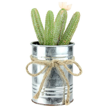 6" Green Artificial Mini Faux Columnar Cactus in Planter with Twine Bow