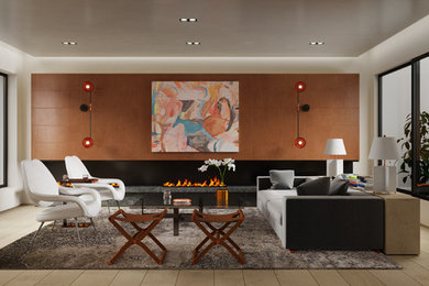 Example of a trendy living room design in New York
