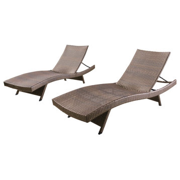 GDF Studio Lakeport Outdoor Mixed Mocha Wicker Armless Chaise Lounges, Set of 2