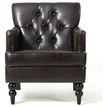 GDF Studio Medford Club Chair, Nailhead Trim, Brown, Faux Leather