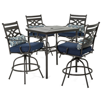Montclair 5-Piece High-Dining Patio Set, Swivel Chairs and 33" Table, Navy