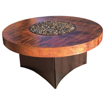 Oriflamme Natural Copper Outdoor Gas Fire Pit Table with Tempered Glass, Round,