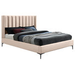 Meridian Furniture - Nadia Velvet Upholstered Bed, Pink, King - Revamp your bedroom space with this Nadia velvet king-size bed. Lovely and eye-grabbing, this pretty bed features an ultra-high headboard that's dramatic and funand that provides just the right spot for leaning your back against while you watch TV or read. Deep vertical channel tufting and a wing-back design add to the luxe look of this headboard, and soft pink velvet fabric ensures its visual appeal from all angles. Matte black metal legs finish the bed off and provide clearance below for sweeping.