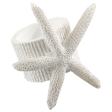 Unique Starfish Nautical Napkin Ring, White, Set of 4