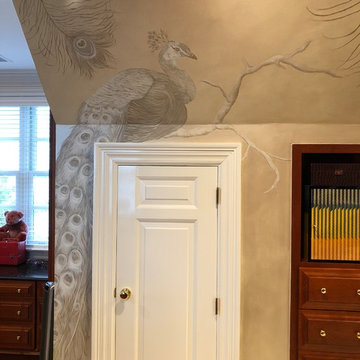 The master closet sports a large peacock done in the same neutral tones