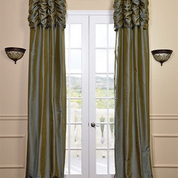 Ruched Sea Blue Thai Silk Curtain - Curtains
