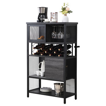 1st Choice Elegant Metal Wood Bar Cabinet, Wine Rack and Holder