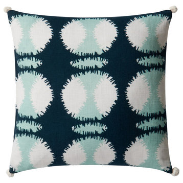 Loloi x Justina Blakeney Poly-Set Pillow Cover, Teal and White, 22"