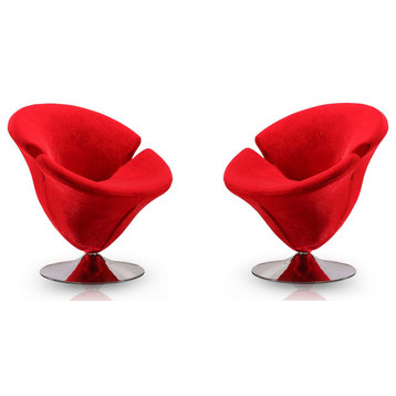 Tulip Swivel Accent Chair, Red and Polished Chrome, Set of 2