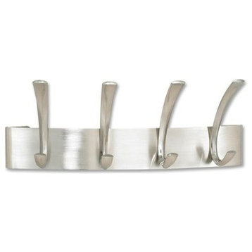 Metal Coat Rack, Steel, Wall Rack, 4-Hooks, 14.25"x4.5"x5.25", Silver