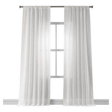 White Orchid Faux Linen Sheer Curtain Single Panel, 50"x96"