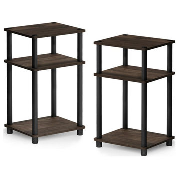 Furinno Just 3-Tier Turn-N-Tube End Table, Set of 2, Columbia Walnut/Brown