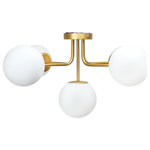 Olive Grove - 27.5" Brushed Gold Semi-Flush Mount Light, Gold - Illuminate any arrangement in your home in a modern style with this pendant light. Crafted from metal, this fixture features a round canopy in a versatile solid finish. Five frosted opal glass globes round out the on-trend design. This light fixture requires five 15W E12 bulbs that are not included.