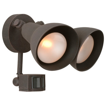 Covered Flood Light With Photocell and Motion Sensor, Rust
