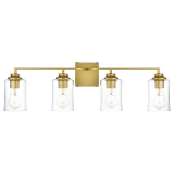 Living District Ronnie 4-Light Brass & Clear Bath Sconce