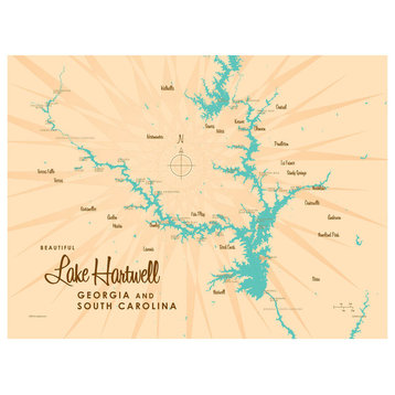 Lakebound Lake Hartwell Map Art Print, 18"x24"