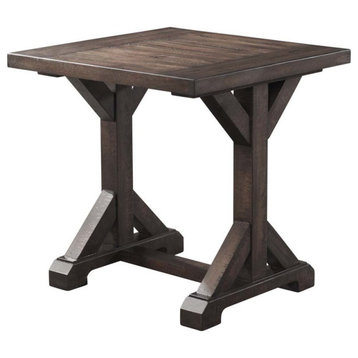 Bowery Hill Solid Wood End Table with Trestle Base in Walnut