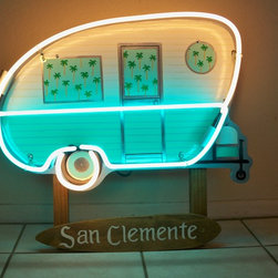 Neon Trailer Beach Decor - Mixed Media Art