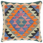 Bareens Designer Rugs - Geometric Turkish Belia Hand Woven Kilim Throw Pillow - Embellish your home with this timeless casual chic handmade Southwestern Kilim throw pillow covers made with and cotton. Constructed on a loom by Nomad Turkman people with hand spun and Natural Vegetable dyes these beautiful Kilim pillow covers are known for their beautiful repetitive geometrical, naturalistic floral and traditional patterns yet still giving it a moden look. Masterfully artisan-crafted on traditional Kilim looms with a contemporary fashion palette producing bold intricate sharp patterns making them a standout piece in any decor.