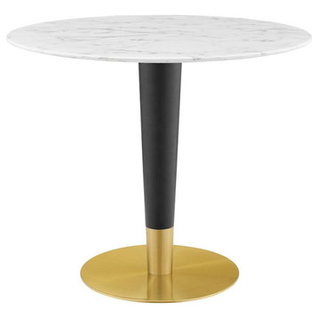 Modway Zinque 36" Artificial Marble Dining Table, Gold/White -EEI-5122-GLD-WHI