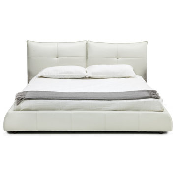 Modrest Patrick Modern White Leather Bed, Queen