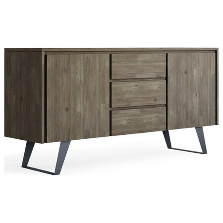 Simpli Home Lowry Solid Acacia Wood Sideboard Buffet in Gray