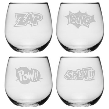 Comic Chaos 4-Piece Stemless Wine Glass Set