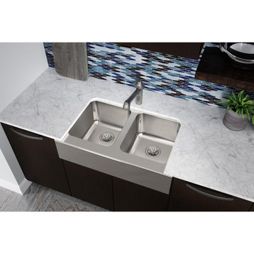 ELUHF3320 Lustertone Classic Stainless Steel 33" Double Bowl Farmhouse Sink