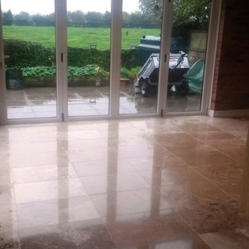 Dull Travertine Kitchen Floor Burnished and Polished in Ashbourne