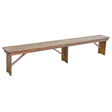 Rustic Folding Dining Bench, Pine Wood Construction With Large Seat, Natural