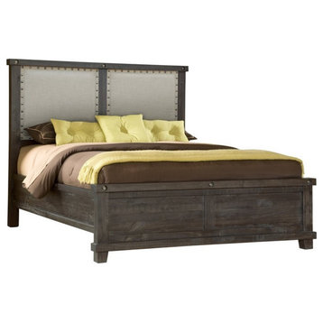 Bowery Hill Modern California King Wood Upholstered Panel Bed in Espresso