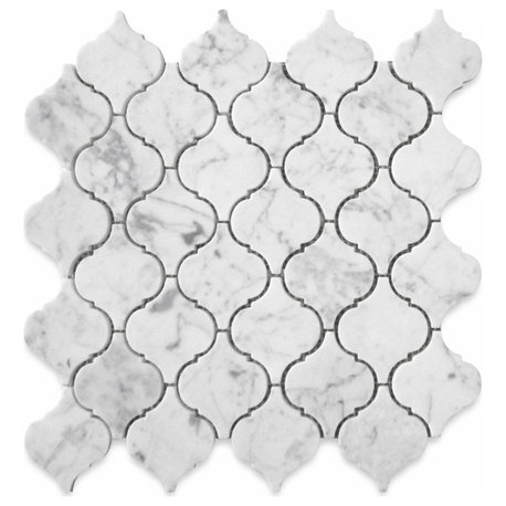 Carrara White Marble Arabesque Baroque Lantern Mosaic Tile Honed Medi, 1 sheet