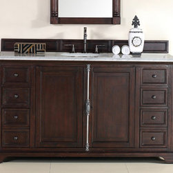 60 inch Bathroom Vanity Sable Finish Carrera White Marble Top - Bathroom Vanities And Sink Consoles