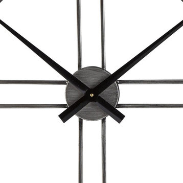 Benzara BM209373 Industrial Round Metal Wall Clock With Roman Numerals, Gray
