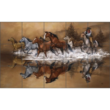 Sorenson Western Horses Ceramic Tile Mural Backsplash