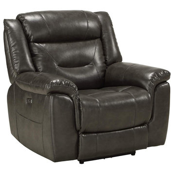 Modern Recliner, Leather Aire Upholstery With USB Charging Docks, Grey