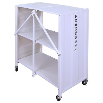 Furniture of America Lionna Metal Folding Bookcase with Wheels in White