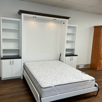 Custom Built Vertical Queen Size Murphy Bed with Side Shelving & Storage