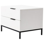 Homary - Minimalist White Bedroom Wooden Nightstand With 2 Drawers Black Metal Legs - - This nightstand's black and white color scheme and simple design components give your room a clean, modern, and luxurious look. A vase of flowers, a lamp, or framed family pictures looks stunning on a rectangle tabletop.