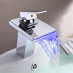 Contemporary Thermochromic Multi-color LED Stainless Steel Spout Bathroom Sink F - Bathroom Sink Faucets