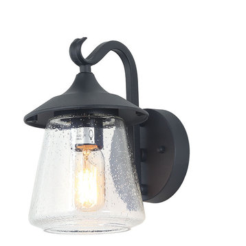 LNC 1-Light Traditional Matte Black Bell Seeded Glass Outdoor Wall Lights