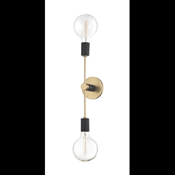 Astrid 2-Light Wall Sconce, Black Accents, Finish: Aged Brass