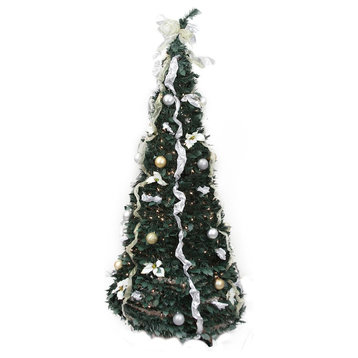 6' Pre-Lit Silver and Gold Decorated Pop-Up Artificial Tree, Clear Lights