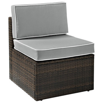 Palm Harbor Outdoor Wicker Ottoman In Brown With Gray Cushions